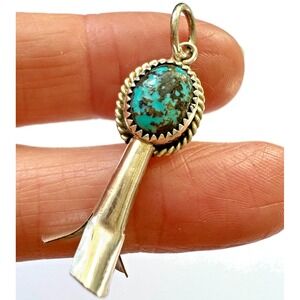 Navajo Squash Blossom Turquoise Pendant 1.5in Sterling Naja Native American